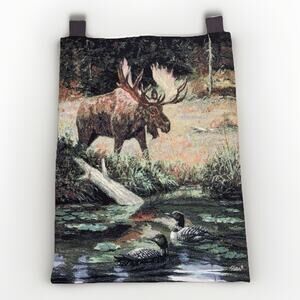 Wildlife Moose & Loons Woven Tapestry Wall Hanging Cabin Lodge Decor 25x36